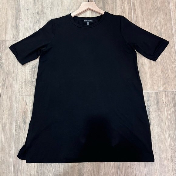 Eileen Fisher Black Blouse Shirt Top Mini Dress Short Tunic Oversized Normcore - Picture 3 of 9